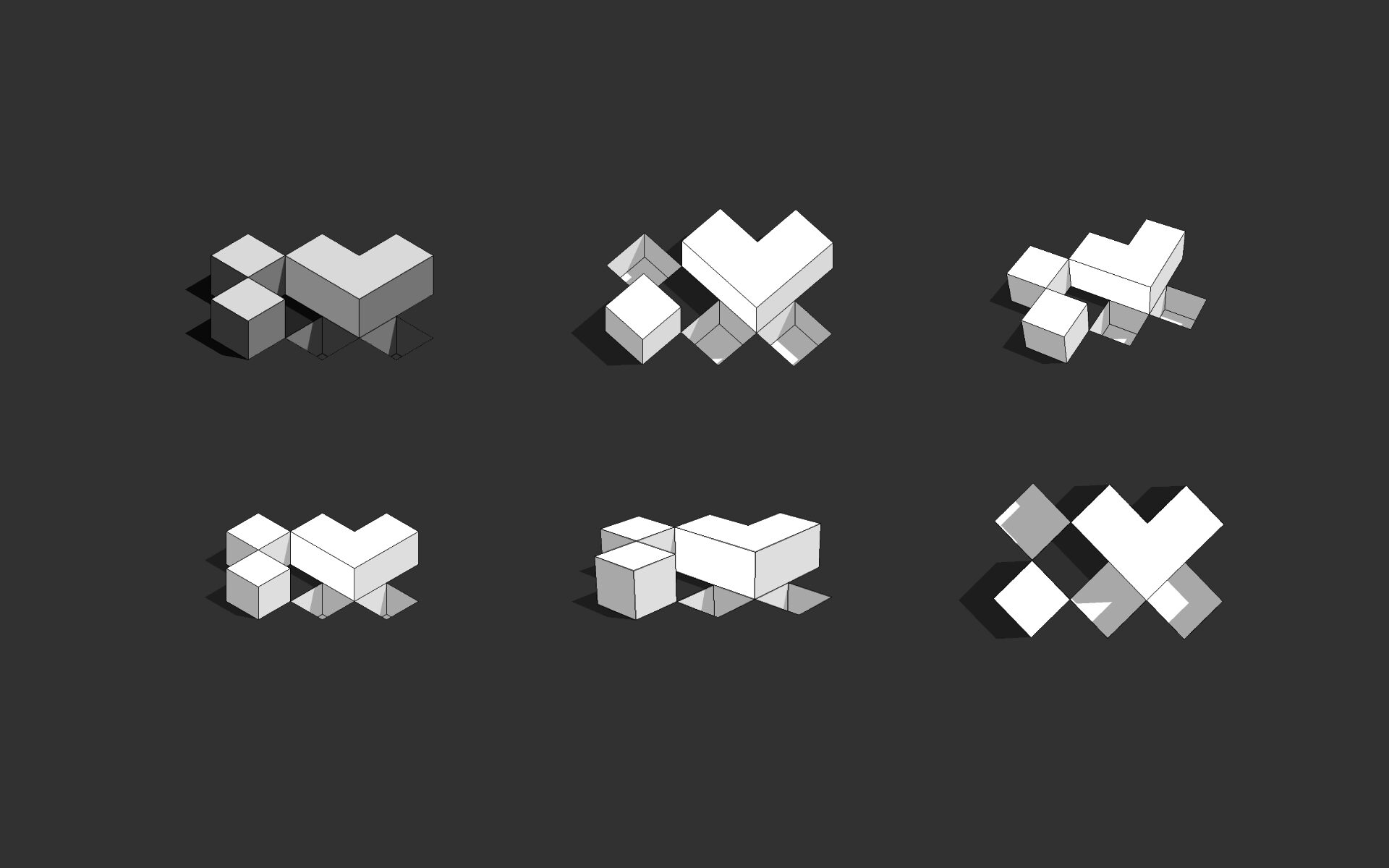 A 3D rendering of various angles and configurations of the iX logo