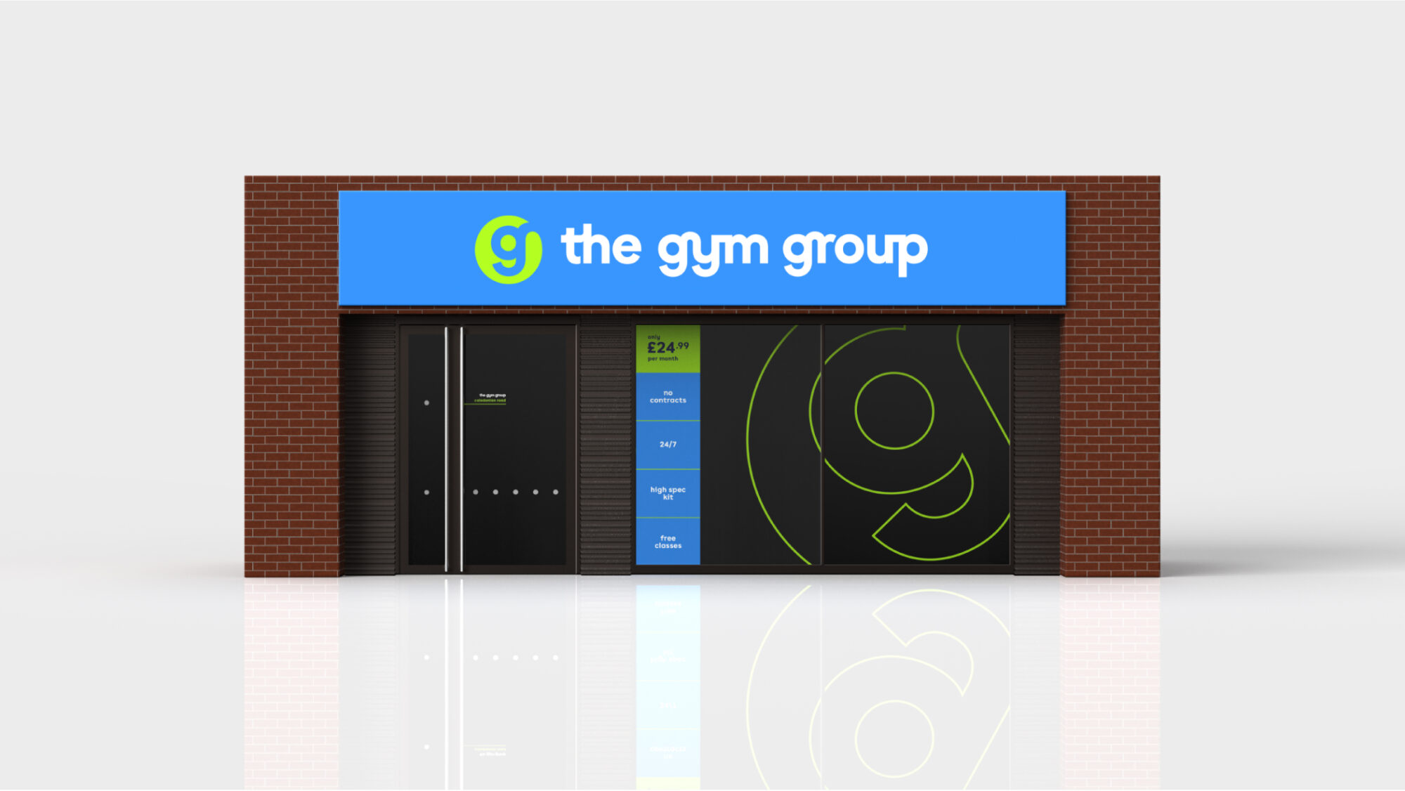 A mock-up of the outside of a GymGroup gym.