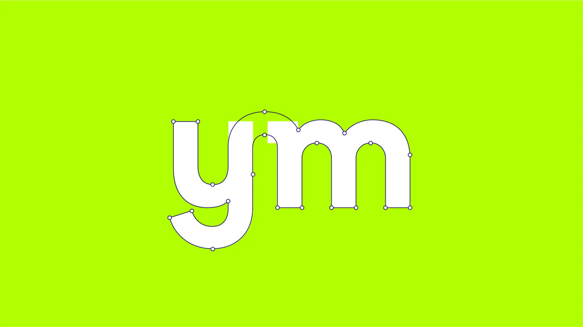 Lowercase letters y and m with a ligature to convey connection.