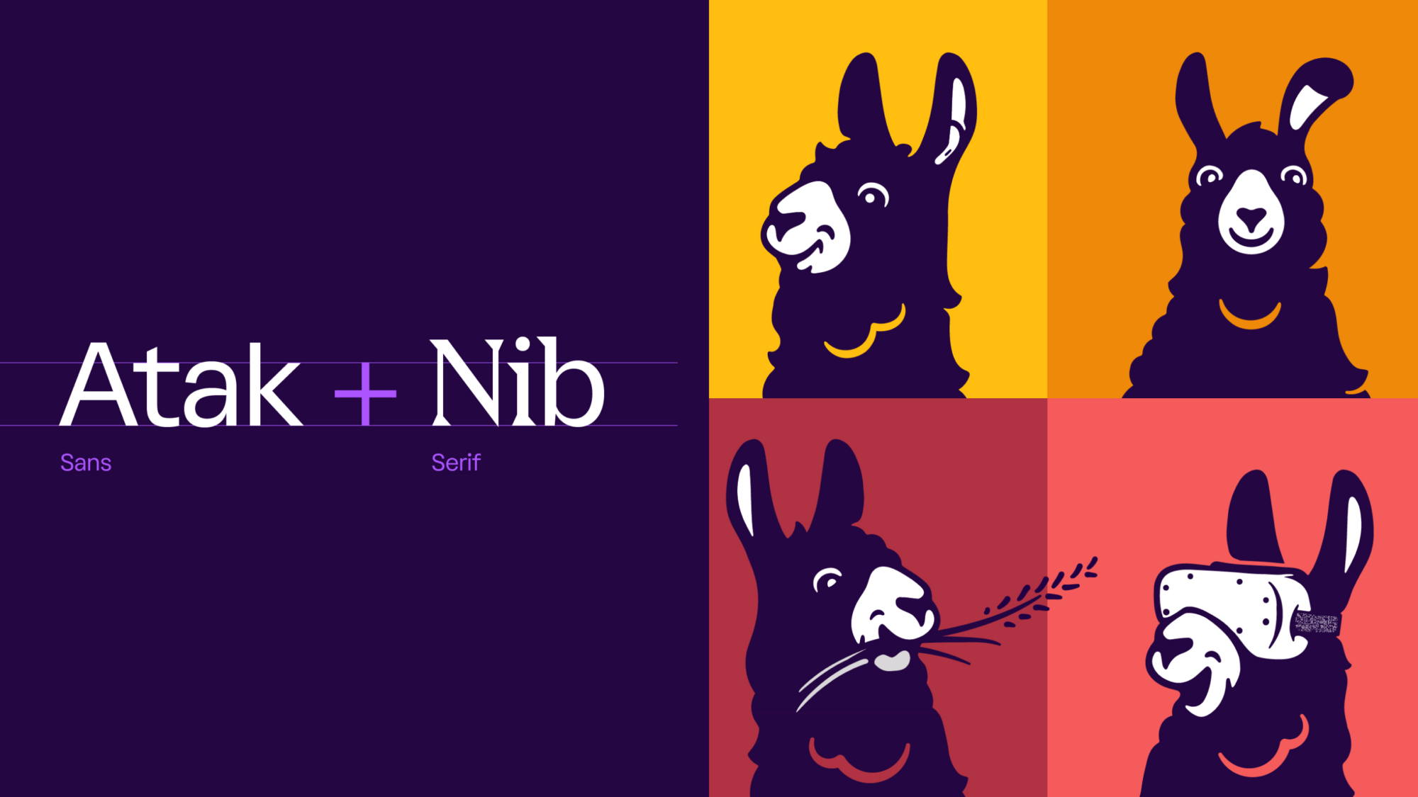 The two type styles on the left and four different llama visuals on the right.