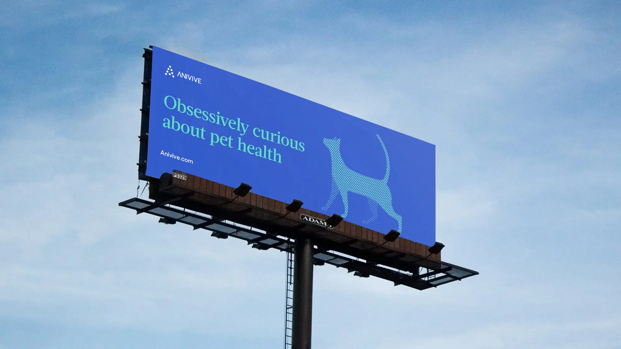 A blue billboard that says 