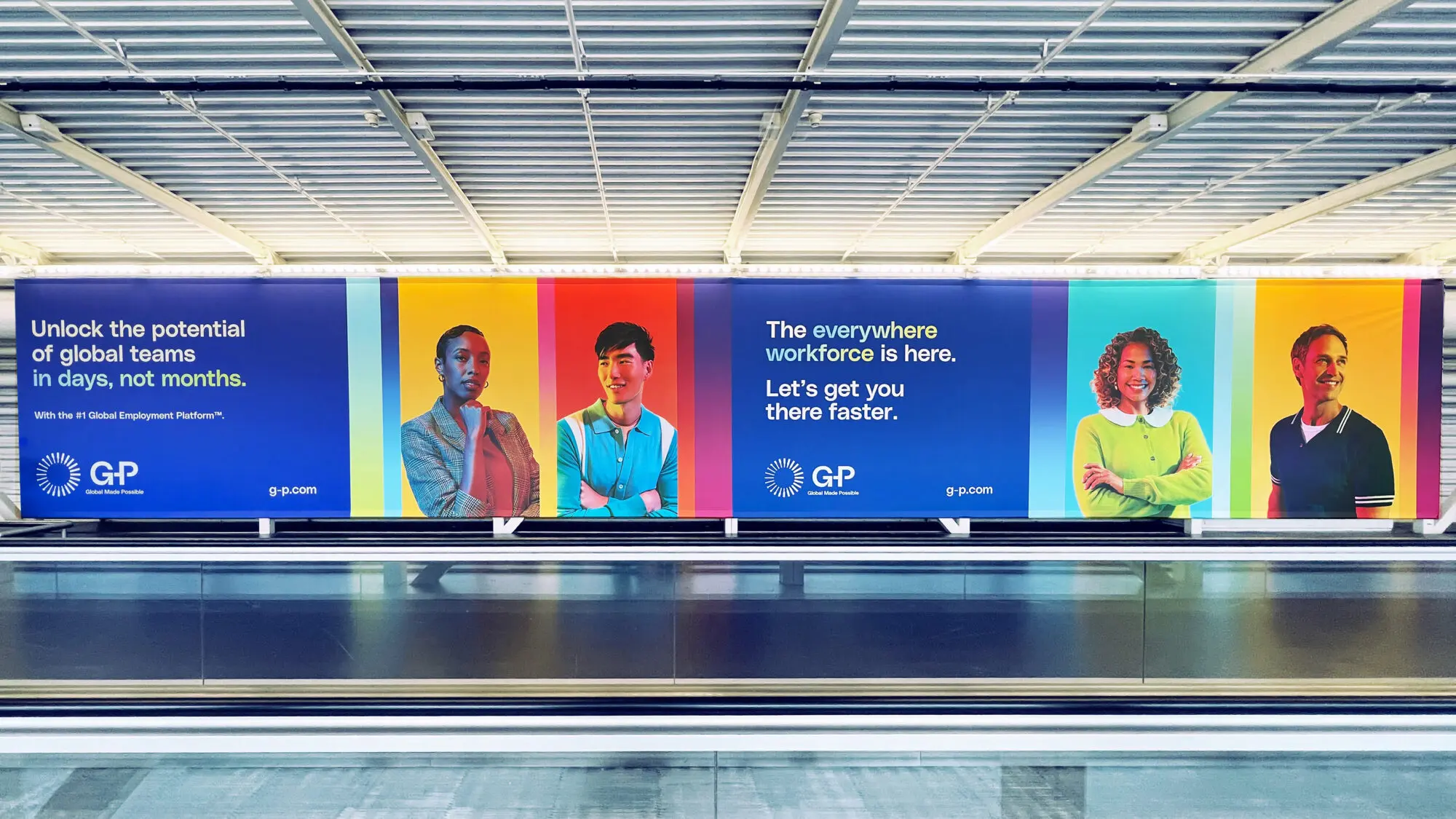 Mock-up airport billboards advertising G-P.