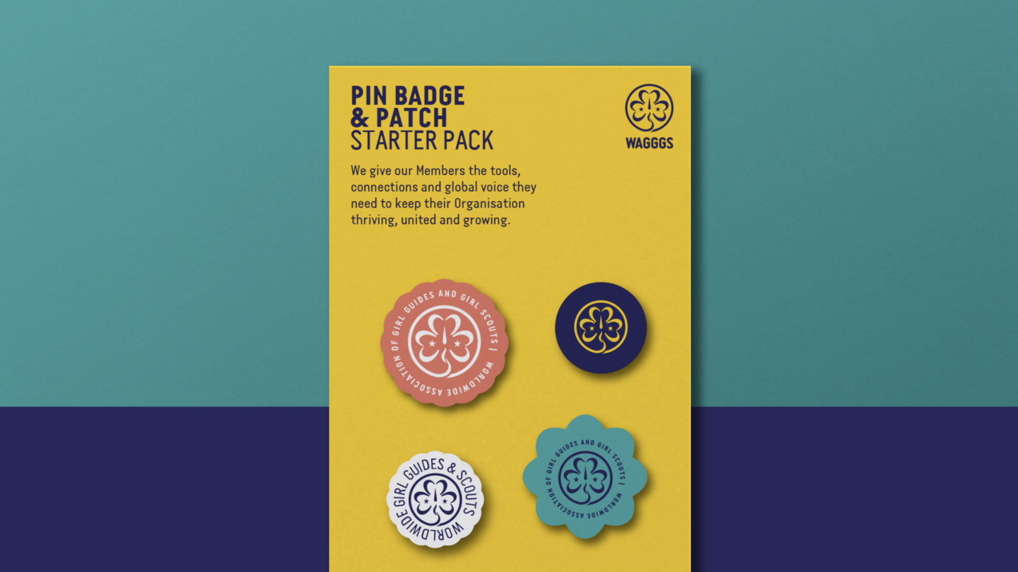 A branded pin badge and patch starter pack.