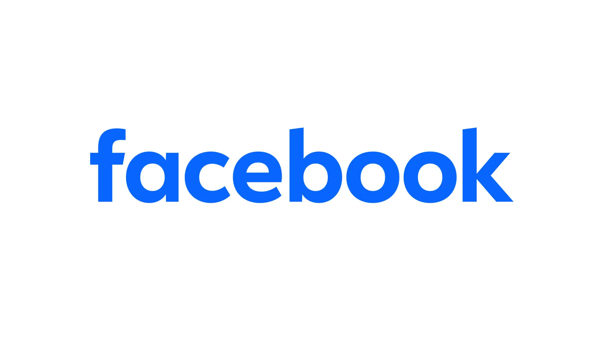 The new Facebook wordmark in blue on a white background.